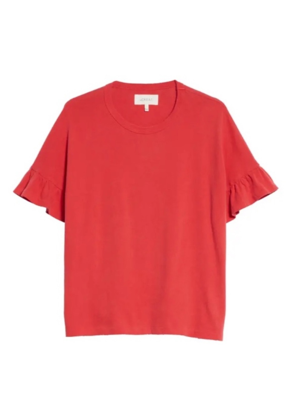 The GREAT Ruffle Sleeve Tee Washed Red Sz 0 Cotton Relaxed Distressed Top
